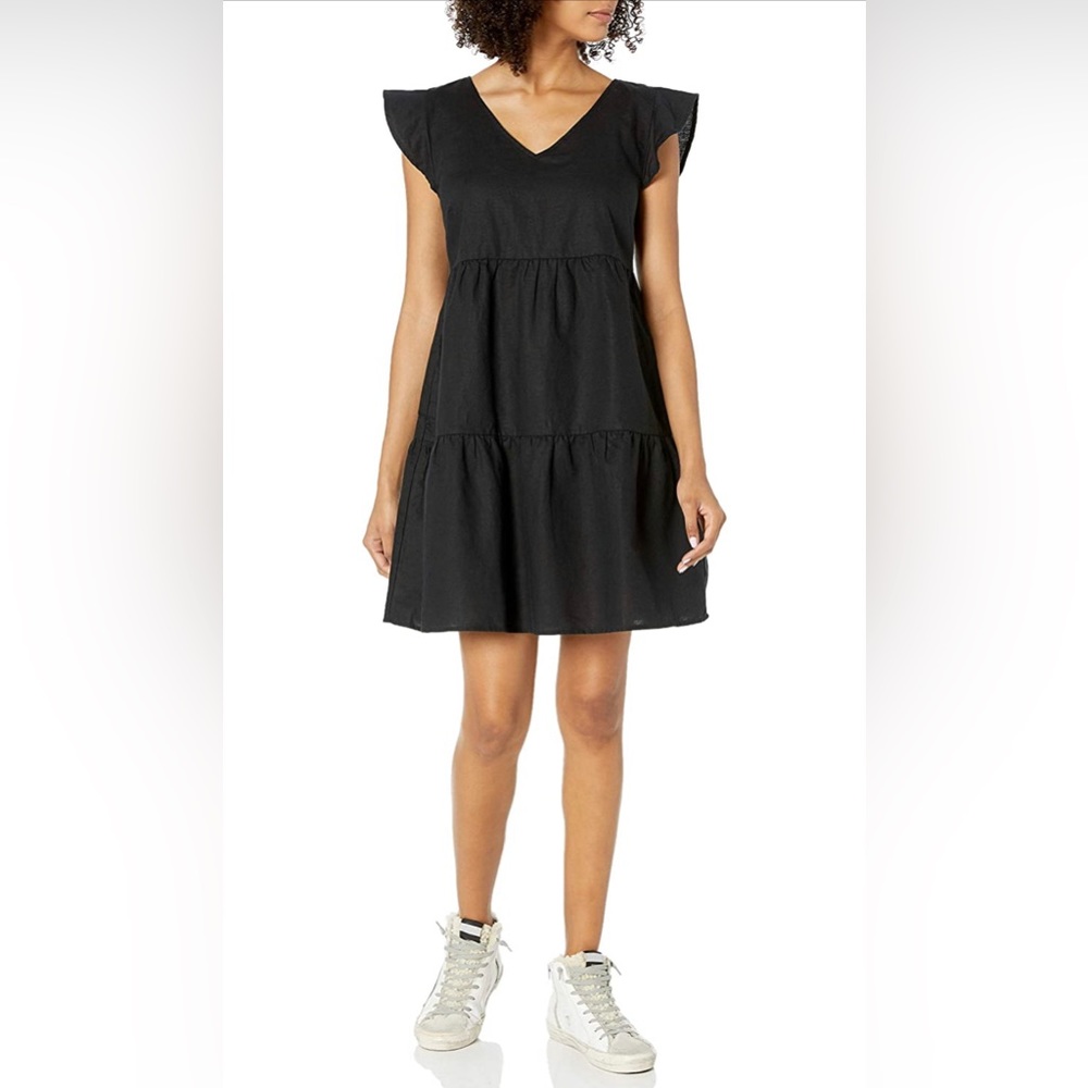 Goodthreads Women's Relaxed-Fit Washed Linen Blend Flutter-Sleeve Peasant Dress